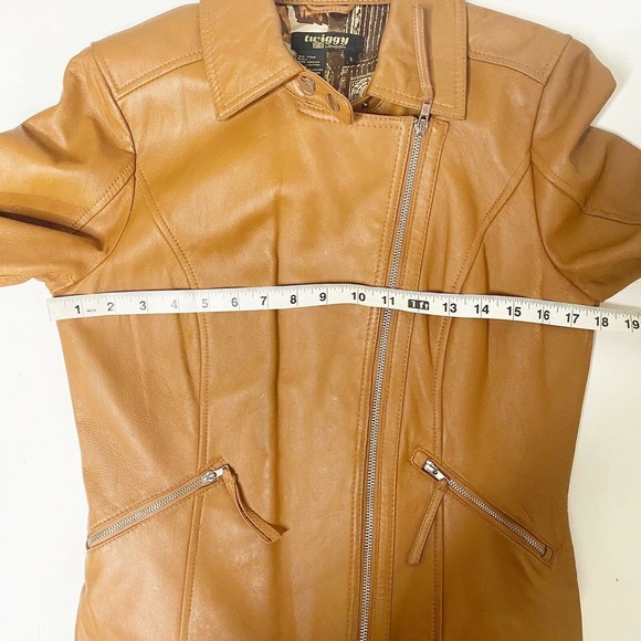 Twiggy of London Tan Leather Full Zip Moto Jacket Hipster Biker Punk Rock Small - Picture 6 of 12